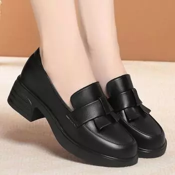 Модные женские туфли Chunky Burst 2024, коричневые кожаные туфли на высоком каблуке, роскошные женские туфли на платформе в британском стиле, каблук 4,5 см 35 чёрный