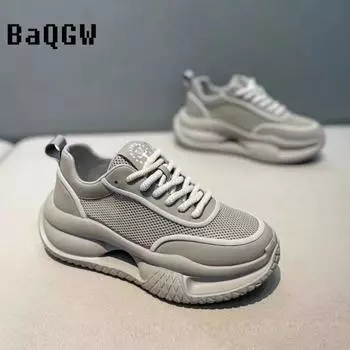 Fashion Chunky Sneakers Men Cover Bottom Luxury Board Shoes Fashion Casual Mesh Breathable Increased Internal Platform Running Shoes 38 серый