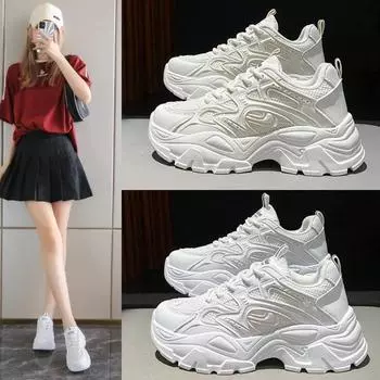 Fashion Chunky Sneakers Women Trends 2024 Autumn white Dad Shoes for Woman Fashion mesh breathe Platform Sneakers Ladies jogging shoes 35 белый