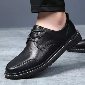Fashion Classic black men s leather shoes Minimalist and versatile style office and Driving leisure business men s Walking shoes New 39 чёрный