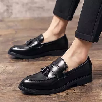 Fashion Classic black versatile men s Slip on loafer Trendy designer style Wedding Fashion Party Outdoor Activities Shoes Plus Size 48 38 чёрный