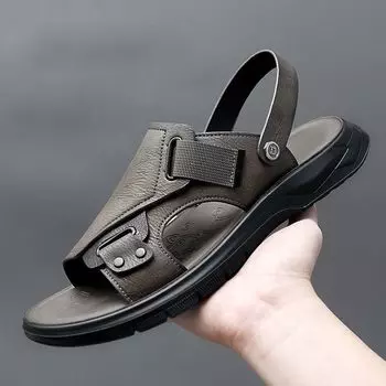 Fashion Classic Leather Men s Shoes Summer New 2024 Two Wear Ways Sandals Men s Beach Sandals Non Slip Soft Soled Men s Shoes 38