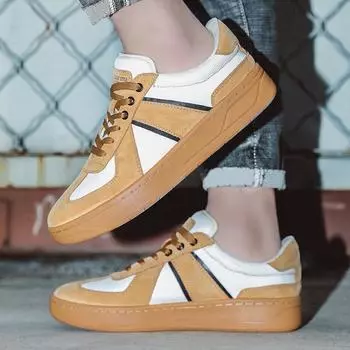 Fashion Classic Men s Flats All-match Mens Handmade Sneakers Luxury Brand Men s Walking Footwear Lace-Up Men Casual Breathable Shoes 38 коричневый