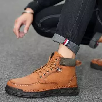 Fashion Classic Men s Shoes High Quality Outdoor Boots Men All-match Genuine Leather Outdoor Boots Fashion Brand Mens Low Top Sneakers 38 коричневый