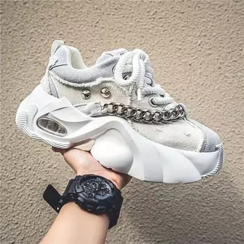 Fashion Classic men s shoes high-quality thick soled height increasing casual shoes men s trendy chain shock-absorbing sports shoes 39