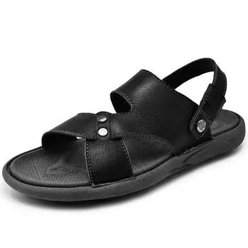 Модные классические мужские сандалии 2024 года, летние сандалии из натуральной кожи, мужские повседневные легкие сандалии, модные мужские кроссовки, размер 38-46 38 чёрный