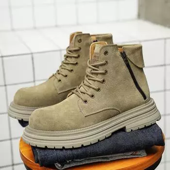 Fashion Classic Retro Men High Top Boots Men Leather Cowboy Boots New Fashion Outdoor Non-Slip Ankle Boots Male Comfortable Walking Shoe 38 коричневый