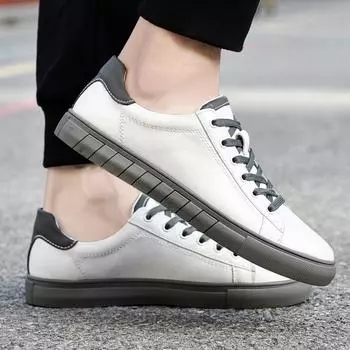 Fashion Classic Running Shoes Male Footwear Genuine Leather Skate Shoes Stylish High Quality Men Sneakers Lace-Up Male Comfortable Flats 37 белый