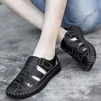 Модные классические летние мужские сандалии из кожи для отдыха на открытом воздухе, летние мужские тапочки ручной работы, мужские пляжные дышащие новые мужские кроссовки, повседневная обувь 38 коричневый