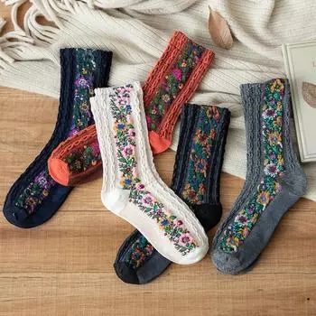 Fashion Classical Women s Flowers Dress Socks Famale Cute Spring and Autumn for Women Cute Socks Creative Gifts Accessories One Size белый