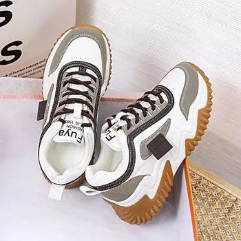 Fashion classics Spring and Autumn College Style Women s Thick soled Sneakers New Fashionable and Versatile Casual Skateboarding Shoes 35 бежевый