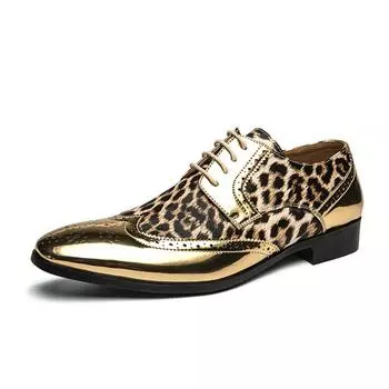 Fashion Classy Gold Leopard Leather Men Shoes Derby Luxury Brogue Pointed Toe Shoe Men Party Wedding Dress Shoes for Men sapato social 39