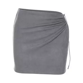 Fashion Classy Suede Ruched Bodycon Dress Slim Fit Drawstring Grey S