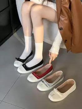 fashion Clip Toe Women Loafers Bow Design 2024 New Arrivals Black Red Silver Beige Autumn Spring Shallow Slip On Pumps Flat Heeled 39 225 бежевый