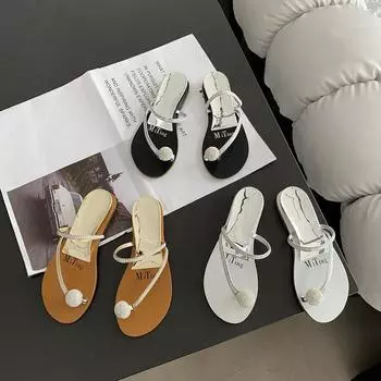 fashion Clip Toe Women Slippers Summer Outside Mules Shoes Low Heeled Black Brown Silver Dress Shoes Woman Size 35-39 Slip On Sandals 5.5 чёрный