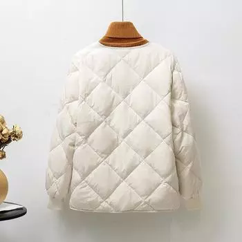 FASHION clothes 2024 and winter new light and thin down jackets women s short white duck down liner wear collarless rhombus jacket trendy Clothes S