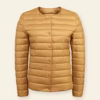 FASHION clothes, light down jackets, women s short thermal overalls, two inner liners, V-neck collarless large-size jacket Clothes S