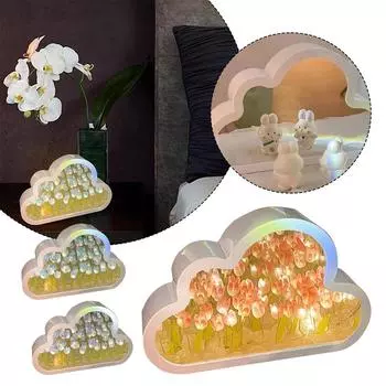 FASHION Clouds Tulip Lamps LED Night Light Mirror Table Lamps DIY Bedroom Ornaments Decoration Mirror Table Lights синий