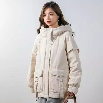 FASHION cold winter new down jacket women s short hooded down jacket down big fur collar women s jacket Clothes S чёрный