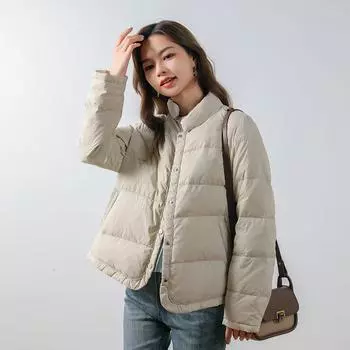FASHION cold winter women s down white duck down solid color stand-up collar button women s simple down jacket Clothes M серый