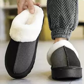 Fashion Color Matching Design Slippers Men s Winter Plus Velvet Warm Plush Indoor Shoes Comfortable Non-slip Couple Cotton Shoes 3637 черный коричневый