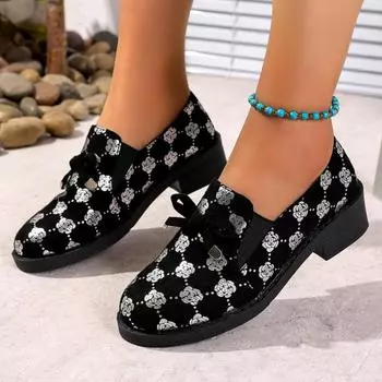 Fashion color matching loafers women s large size 2025 new bow single shoes round head thick heel one pedal women s shoes 36