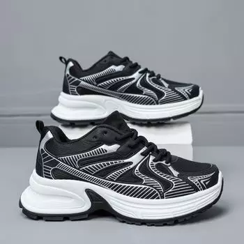 Fashion color matching retro dad shoes 2025 spring and autumn new lazy shoes breathable thick sole heightening casual sports shoes 35 чёрный