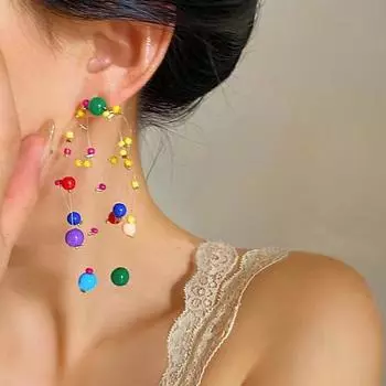 Модные красочные геометрические длинные серьги из бисера модная девушка дофамин личность контраст интересные серьги