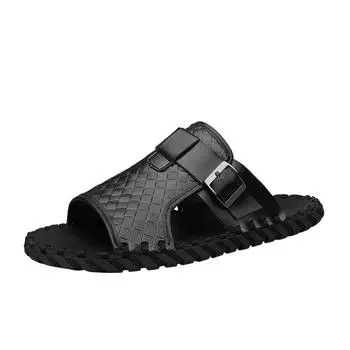 Модные удобные мужские сандалии, однотонные мужские кожаные сандалии с открытым носком, новые шлепанцы, пляжная мужская кожаная обувь 39 чёрный