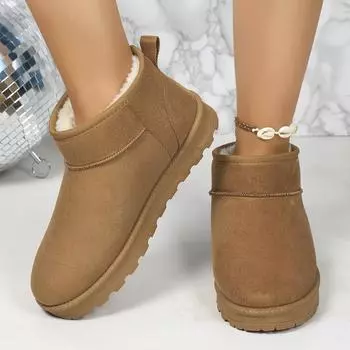 fashion Comfortable Warm Snow Boots Woman 2024 Winter Thick Plush Flat Ankle Boots for Women Lightweight Anti Slip Cotton Padded Shoes 37 коричневый