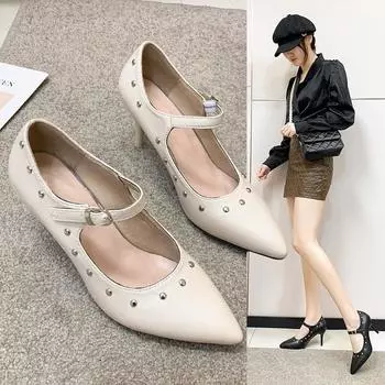 Fashion Commercial Affairs Heels Women Slender Heel Metal Accessories 2024new Fashion Casual Simple Solid Color Women Sandals Summertime 35