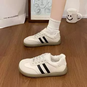 Fashion commuter retro versatile velvet platform training shoes women s 2024 new autumn and winter light casual sports shoes 35 чёрный