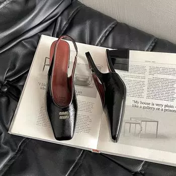 Fashion commuter sexy thick heel square head bag head sandals women s summer new back strap elastic high heels 35