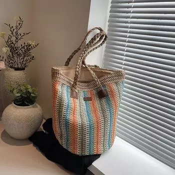 Fashion commuter shoulder straw bag women s new large-capacity tote bag seaside vacation beach bag хаки