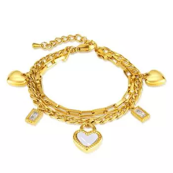 Fashion Commuter Stainless Steel Double -Sided Love Mother -Of -Pearl Pendant Double Layer Stacking Bracelet