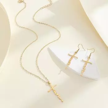 Fashion commuter style long necklace earrings set simple cross design earrings versatile collarbone chain