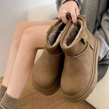 Fashion commuter white northeast velvet thick-soled snow boots women s 2025 new winter heightening thermal cotton shoes 35 бежевый