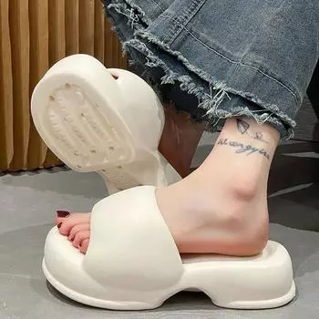 Мода Comwarm 2024 Модные женские босоножки на каблуках Летние уличные пляжные тапочки с толстой подошвой Женские домашние нескользящие туфли на платформе EVA 36-37