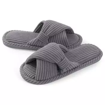 мода Comwarm Corduroy Теплые тапочки Fashion Comfort Bedroom Slides Open Toe Soft Sole Женские тапочки Memory Foam Повседневная обувь для сезонов 250 бежевый