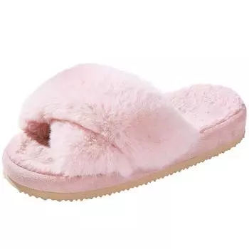Fashion Comwarm Cross Band Fuzzy Slippers Women Fashion Fluffy Open Toe House Slippers Winter Cozy Plush Bedroom Slides Indoor Outdoor 36-37 темно-зеленого
