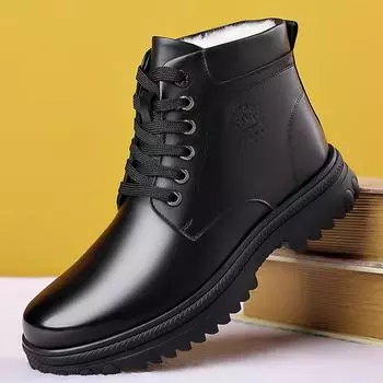 Fashion Cotton Shoes Men s 2024 Winter Warm Plus Velvet Business Cotton Leather Shoes High-top Shoes Middle-aged And Elderly Thick Soles 38