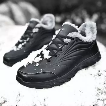 Fashion Cotton Shoes Men Winter Plush Casual Shoes Leather Warm Lace Up Black Men Sneakers Desinger Shoes Zapatos De Hombre Plus Size 47 38