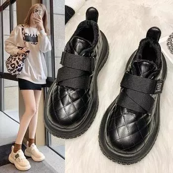 Fashion Cotton Shoes Women 2024 Plus Velvet Casual White Shoes Women Low-top Thick-soled Sports and Leisure Loafers Women 35