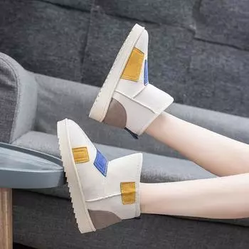 Fashion Cotton Women Winter Snow Boots Thickening New High Quality Ladies Winter Snow Boots Student Non-slip Women Flat Boots 5.5 бежевый