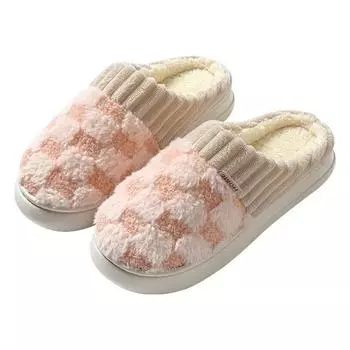 Модные зимние шлепанцы для пар, теплые клетчатые плюшевые тапочки, мягкие подошвы, мужские и женские, для дома, нескользящие, хлопковые туфли 36-37