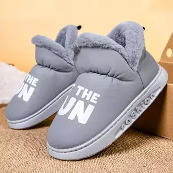 Fashion Couple Winter Home Slippers Men Shoes Warm Cotton Boots Women Plush Slippers Indoor House Shoes Non-Slip Thick Platform Footwear 40-41