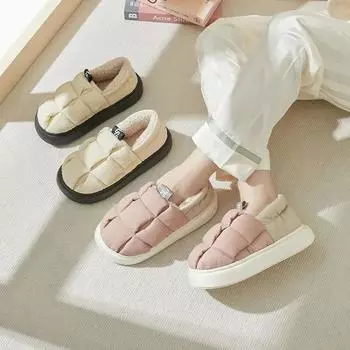 Fashion Couples Cotton Slippers Winter Plush Warm Casual Shoe Non Slip Couples House Shoes Waterproof Platform Slippers for Men 36-37 кремовый