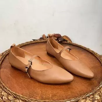 Модные балетки из коровьей кожи Классическая обувь Женские туфли на плоской подошве с острым носком Туфли из натуральной кожи Модная пряжка Мягкая удобная повседневная обувь 35 чёрный
