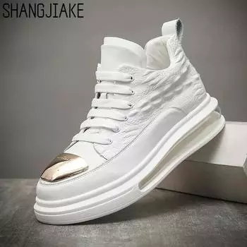 Fashion Cowhide Leather Men s Shoes High-top Casual Shoes Men s Air Cushion Shoes Tide Brand Soft-soled Men s Shoes Sports Shoes Men2024 38