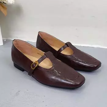 Fashion Cowhide Mary Jane shoes all genuine leather sheepskin inside flat leisurely walks Elderly people retro nostalgic Women s shoes 35